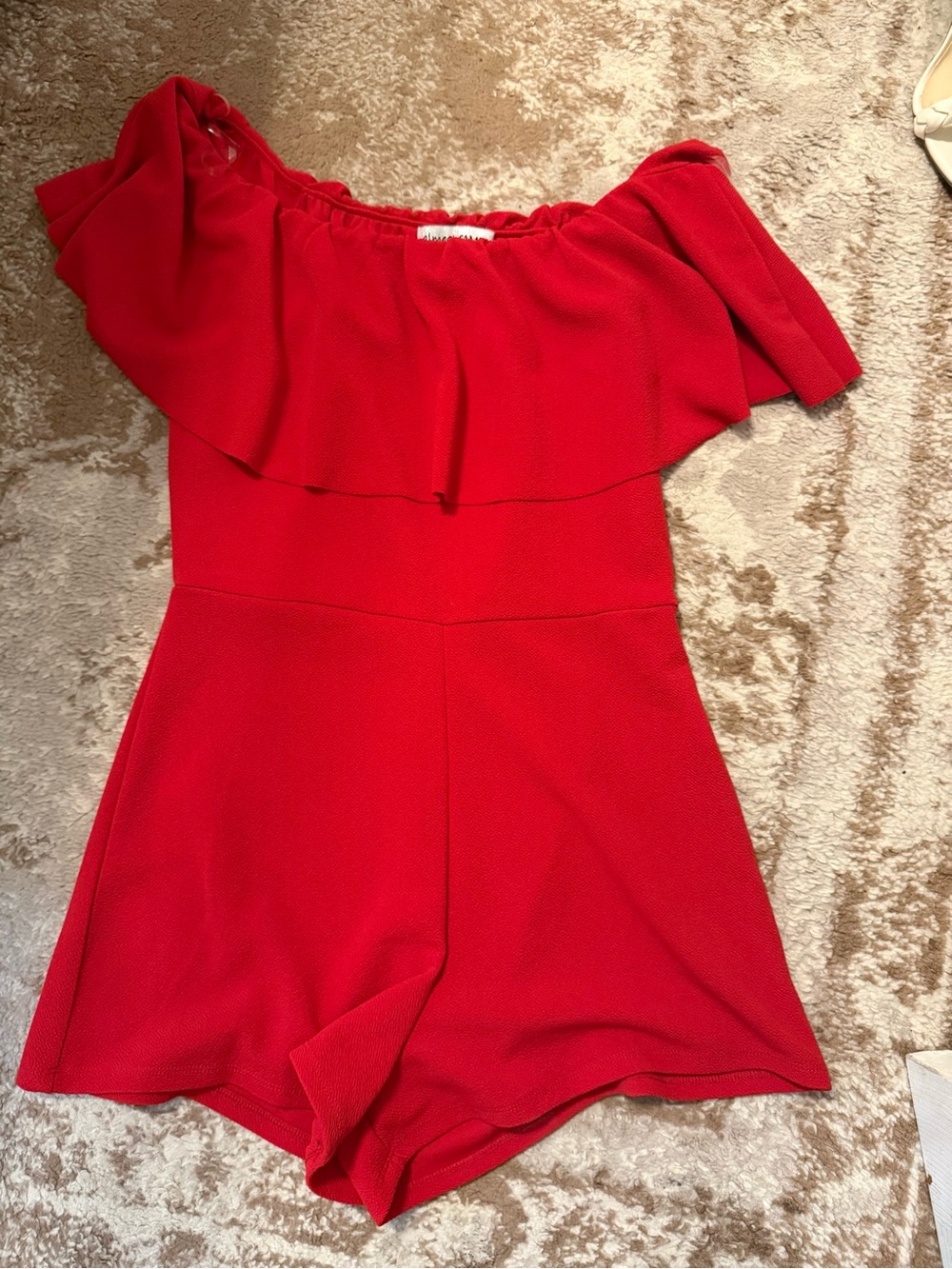 Girls Red Off-Shoulder One-Piece Romper